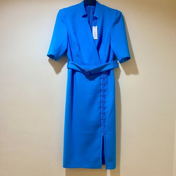 *NWT* Karen Millen Aqua Belted Lace Up "Forever" Midi Dress - Size 4 - Picture 7 of 16